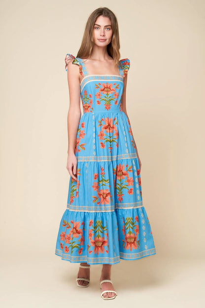 LOVELIEST MUSE BLUE WOVEN MIDI DRESS