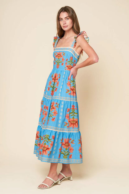 LOVELIEST MUSE BLUE WOVEN MIDI DRESS