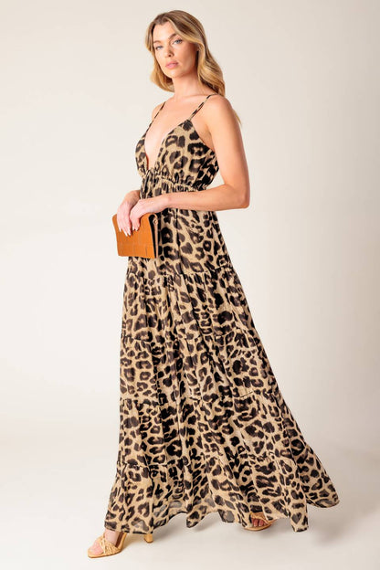 BEACH BUM LEOPARD WOVEN MAXI DRESS