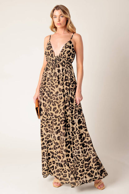 BEACH BUM LEOPARD WOVEN MAXI DRESS