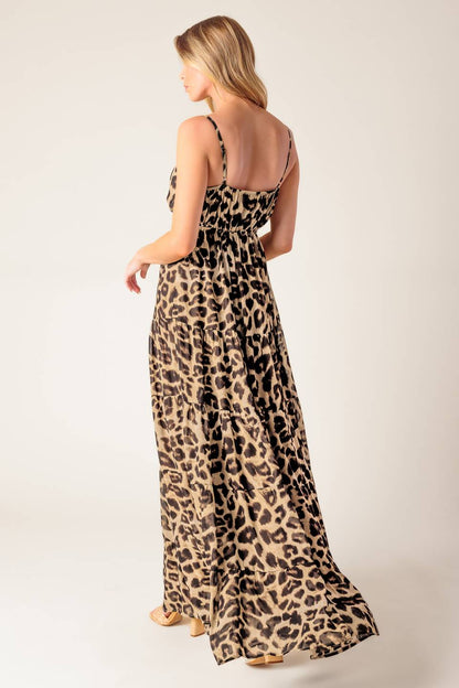 BEACH BUM LEOPARD WOVEN MAXI DRESS