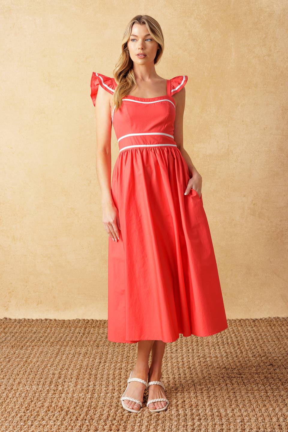 RAISING THE BAR WOVEN MIDI DRESS Flying Tomato