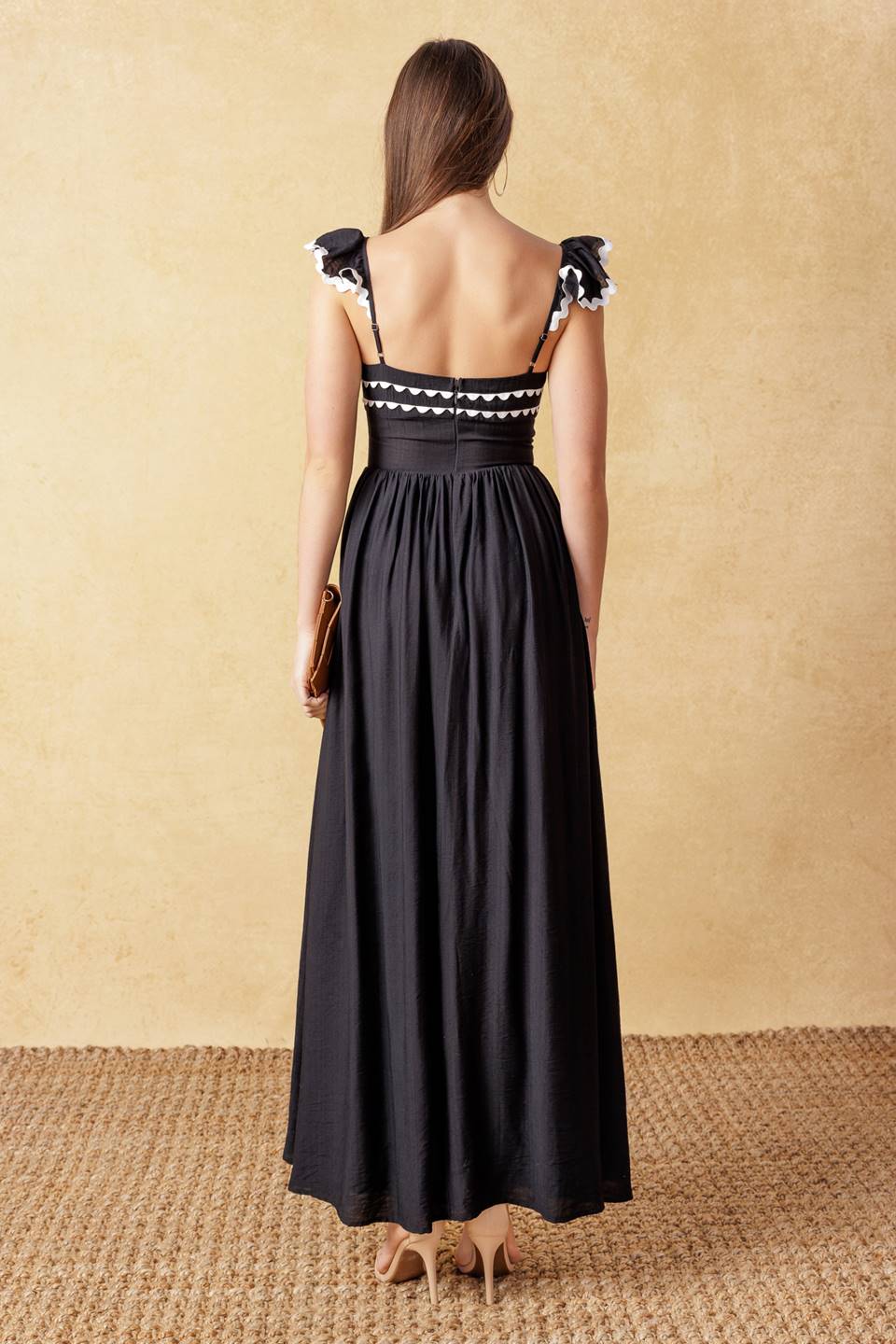 LOVELY DARLING BLACK WOVEN MIDI DRESS Flying Tomato