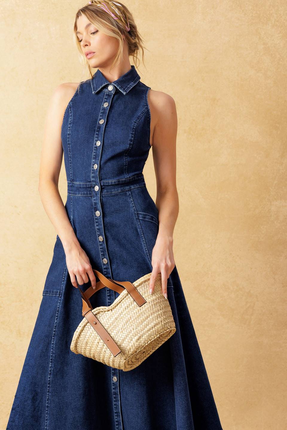 TIME FOR SOMETHING DENIM MIDI DRESS Flying Tomato