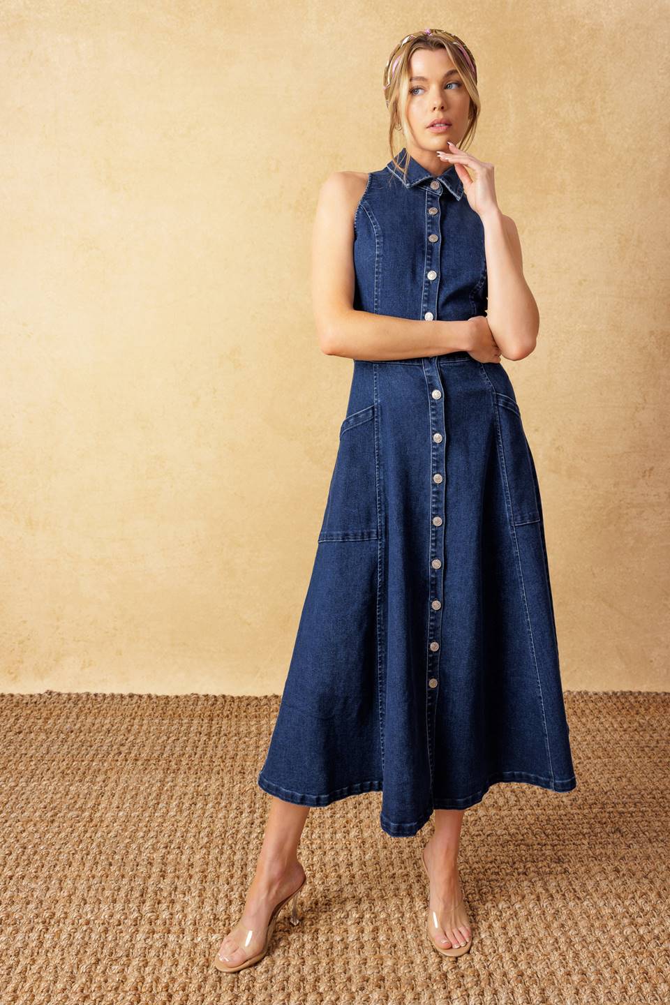 TIME FOR SOMETHING DENIM MIDI DRESS Flying Tomato