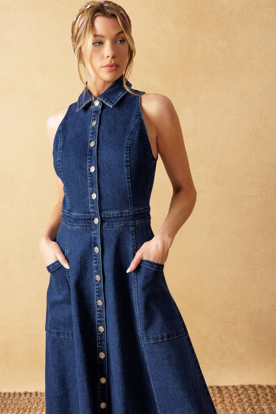 TIME FOR SOMETHING DENIM MIDI DRESS Flying Tomato