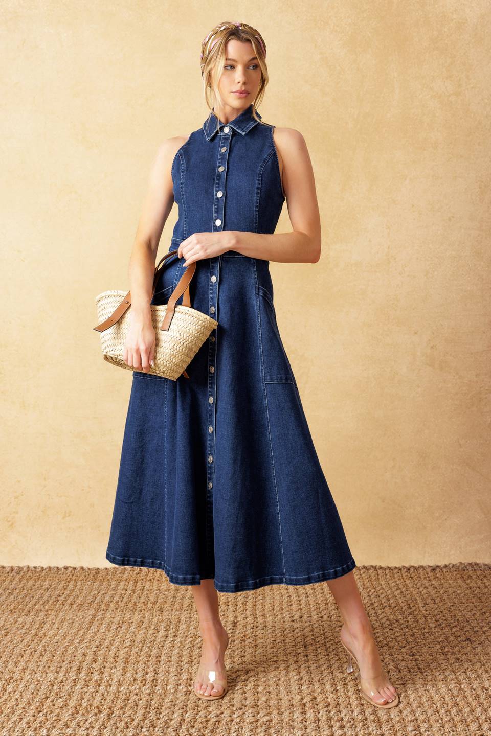 TIME FOR SOMETHING DENIM MIDI DRESS Flying Tomato