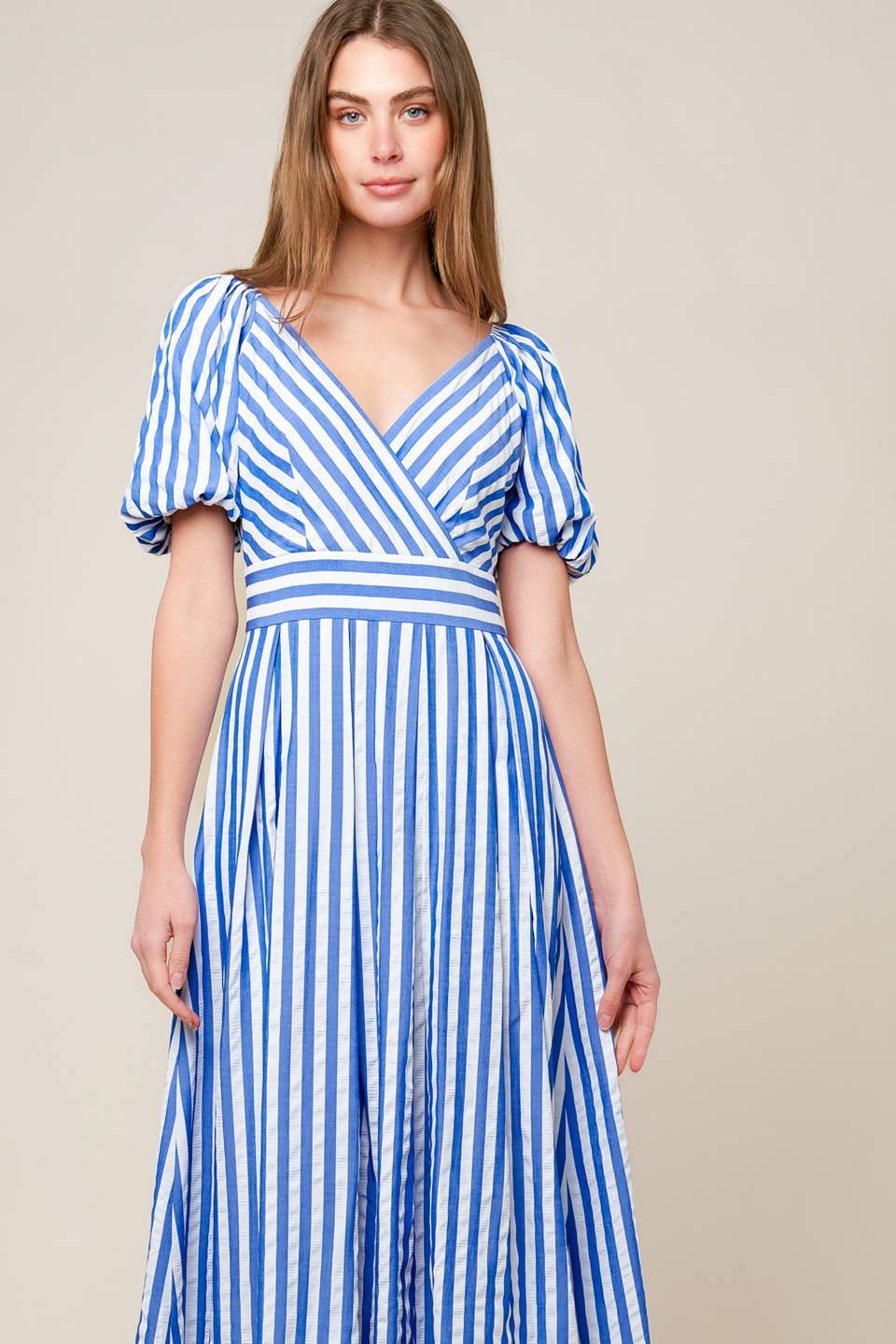 SUNSET STEPS BLUE WOVEN MIDI DRESS Flying Tomato