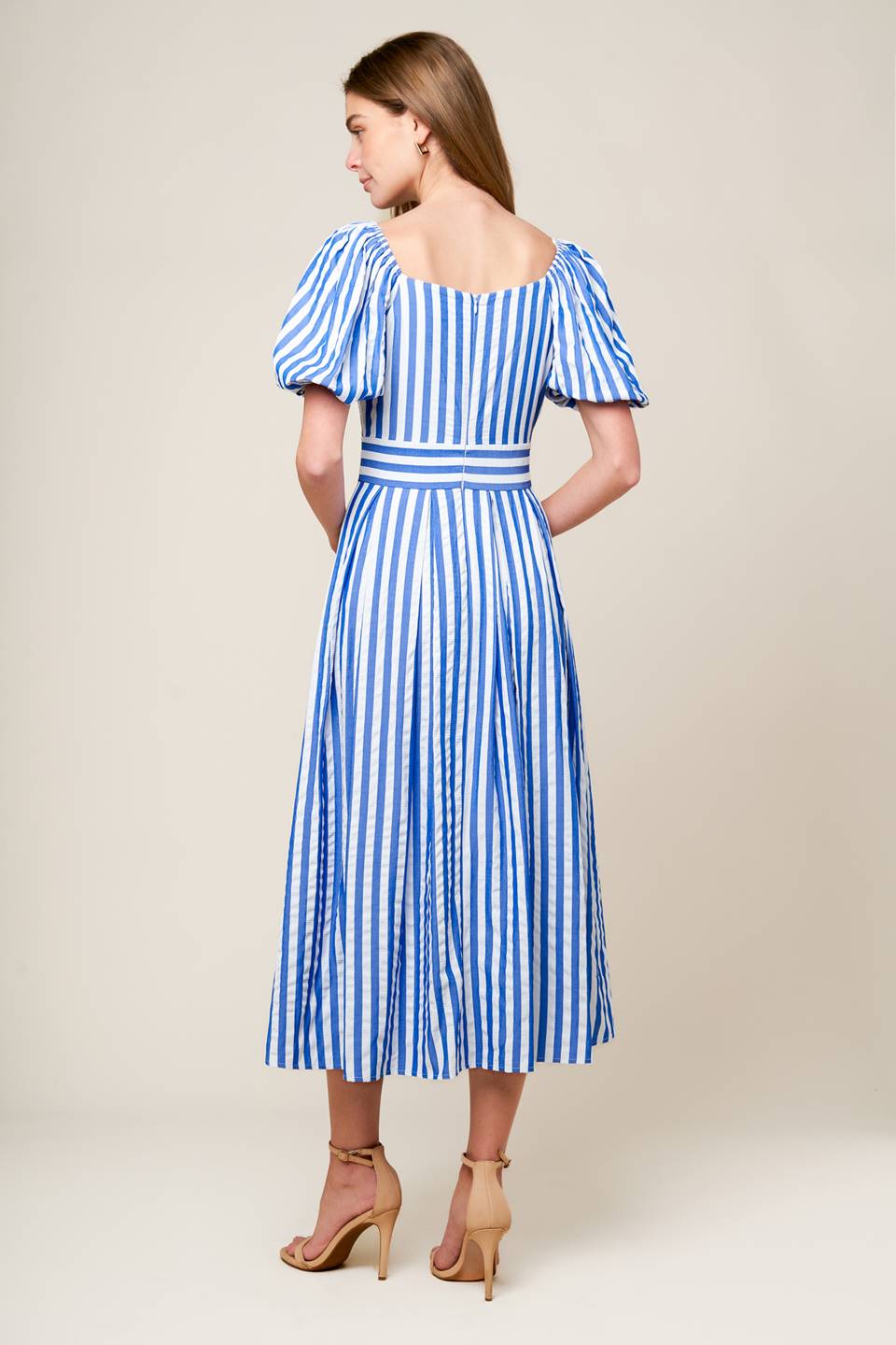SUNSET STEPS BLUE WOVEN MIDI DRESS Flying Tomato