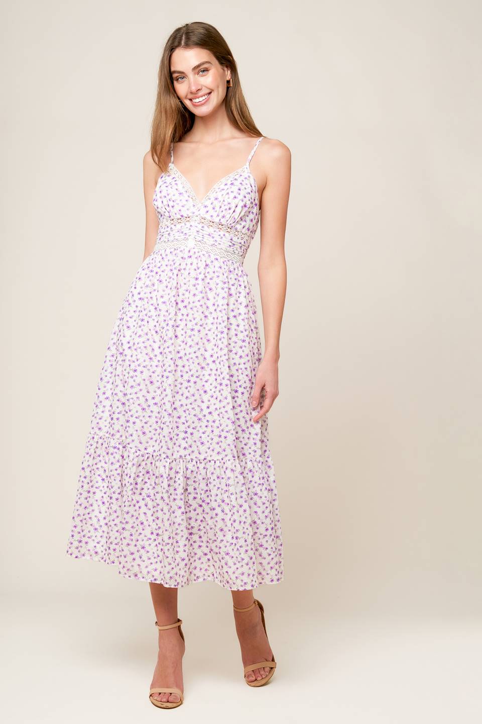 DAYLIGHT GLIMMER LAVENDER WOVEN MIDI DRESS Flying Tomato