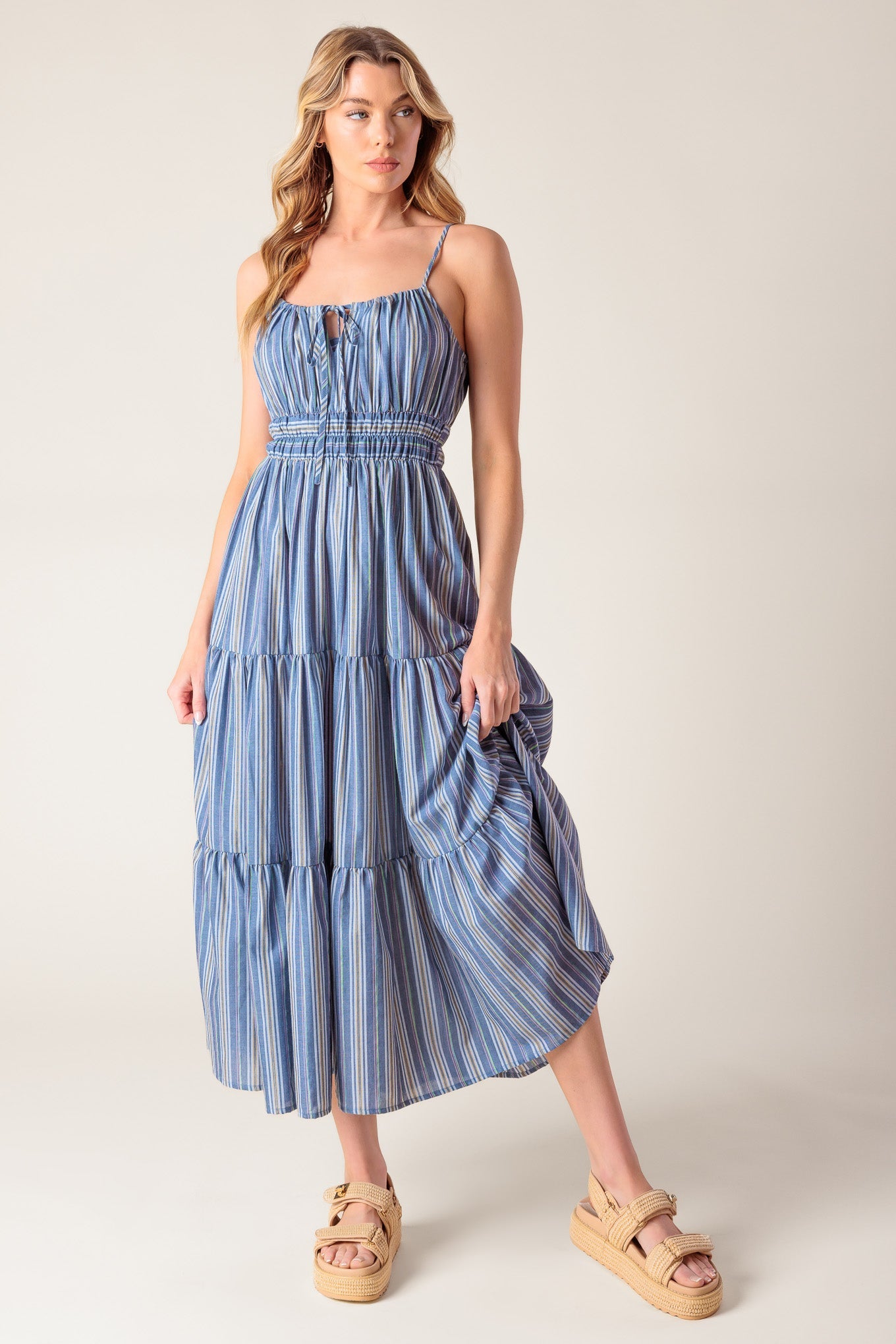 SECRET'S OUT WOVEN MIDI DRESS