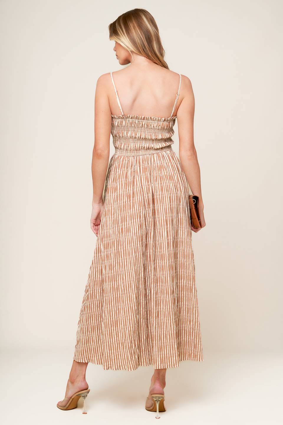 VALHALLA BROWN STRIPED WOVEN MIDI DRESS Flying Tomato