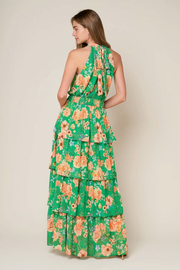 FLORAL WOVEN HALTER MAXI DRESS