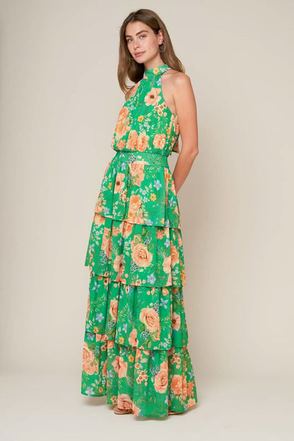 FLORAL WOVEN HALTER MAXI DRESS