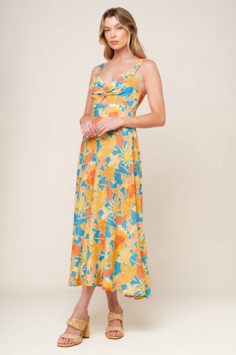 TWIRL ME BLUE WOVEN MIDI DRESS Flying Tomato