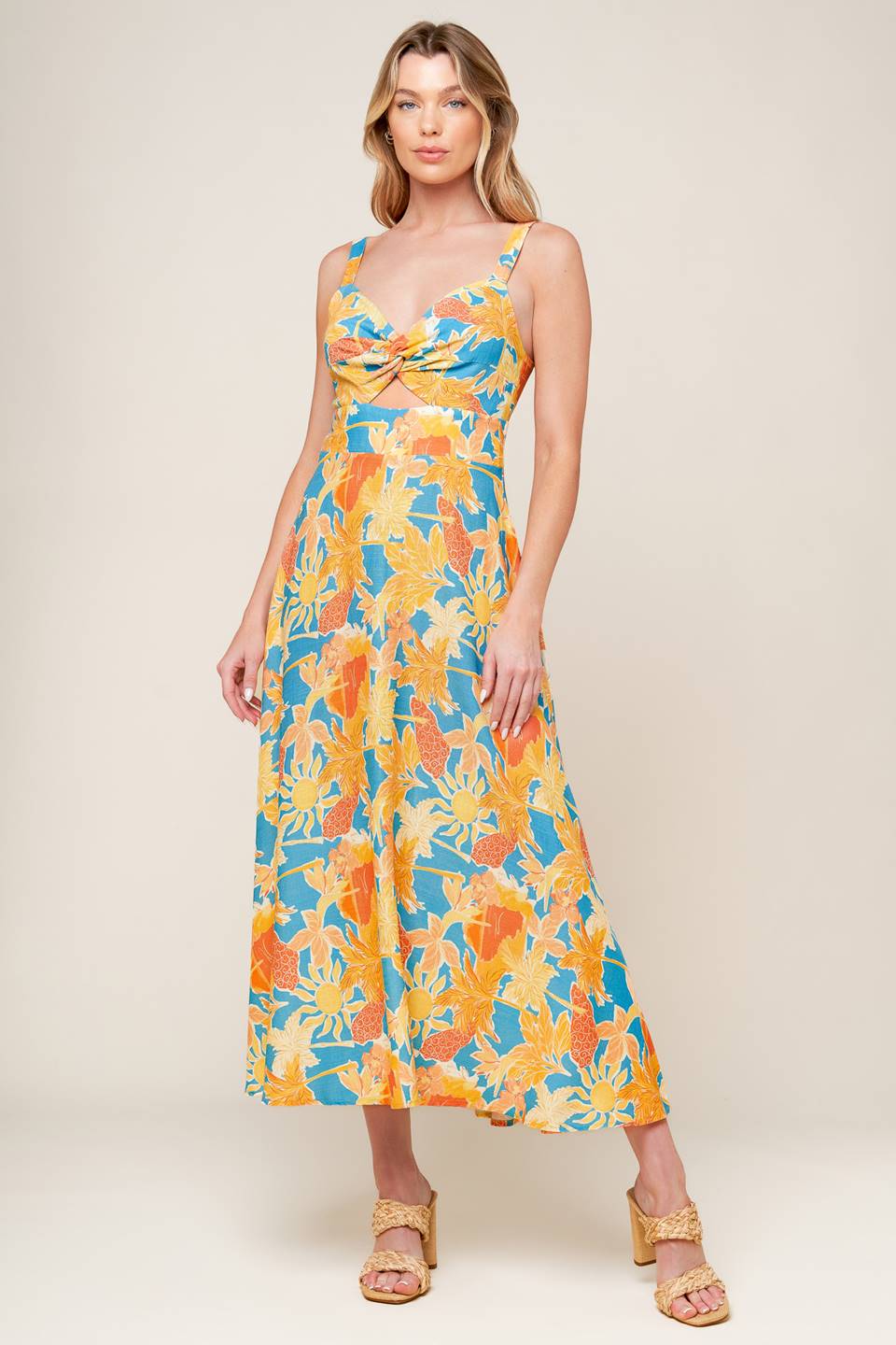 TWIRL ME BLUE WOVEN MIDI DRESS Flying Tomato