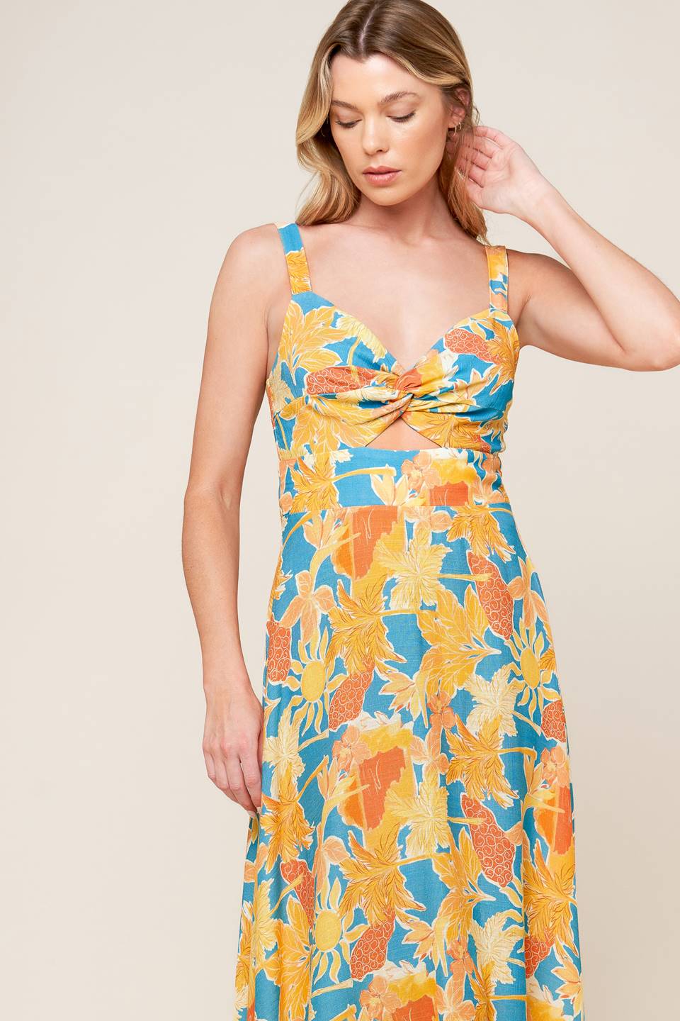 TWIRL ME BLUE WOVEN MIDI DRESS Flying Tomato