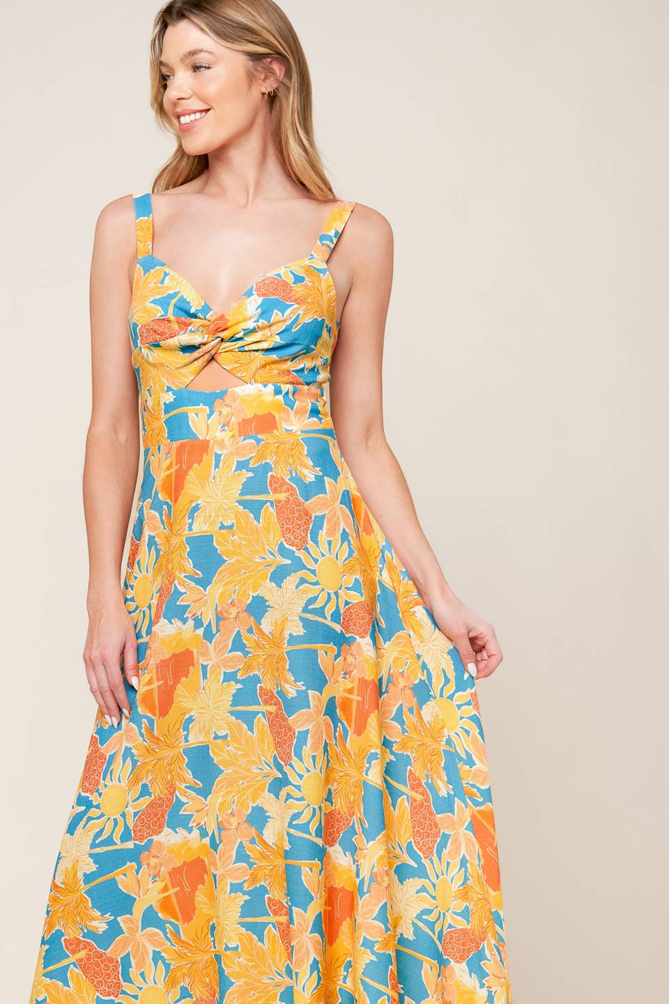 TWIRL ME BLUE WOVEN MIDI DRESS Flying Tomato