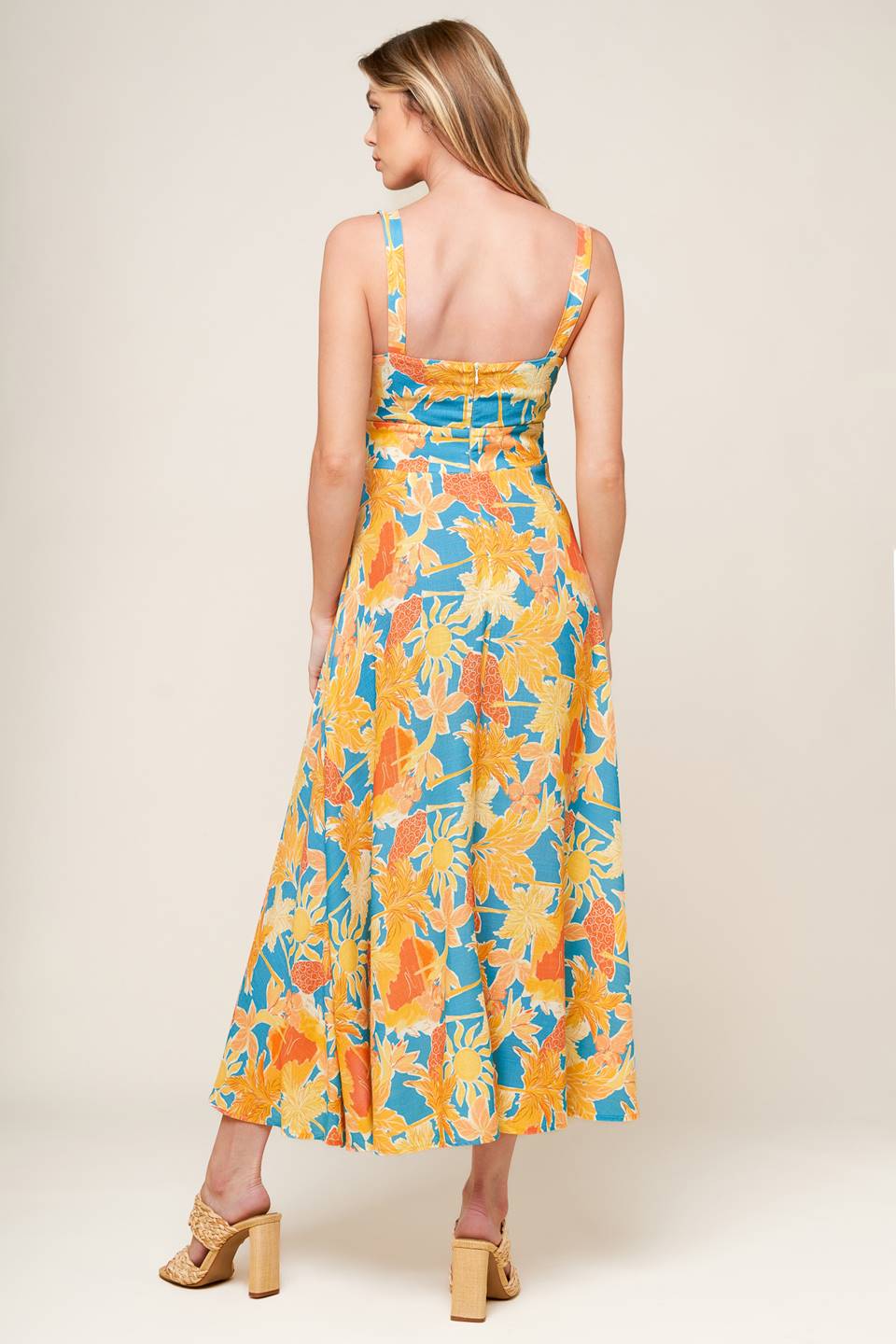TWIRL ME BLUE WOVEN MIDI DRESS Flying Tomato