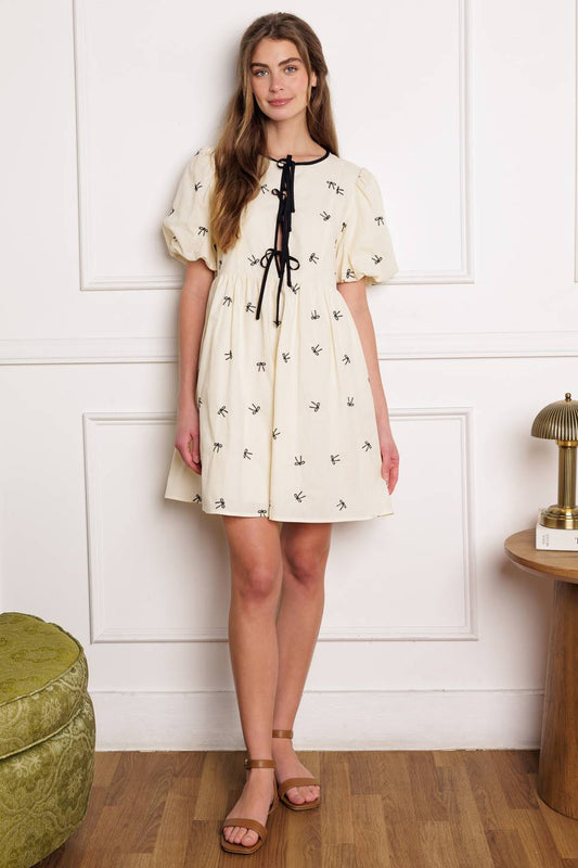 A DAY AT THE VINEYARD WOVEN MINI BADYDOLL DRESS Flying Tomato