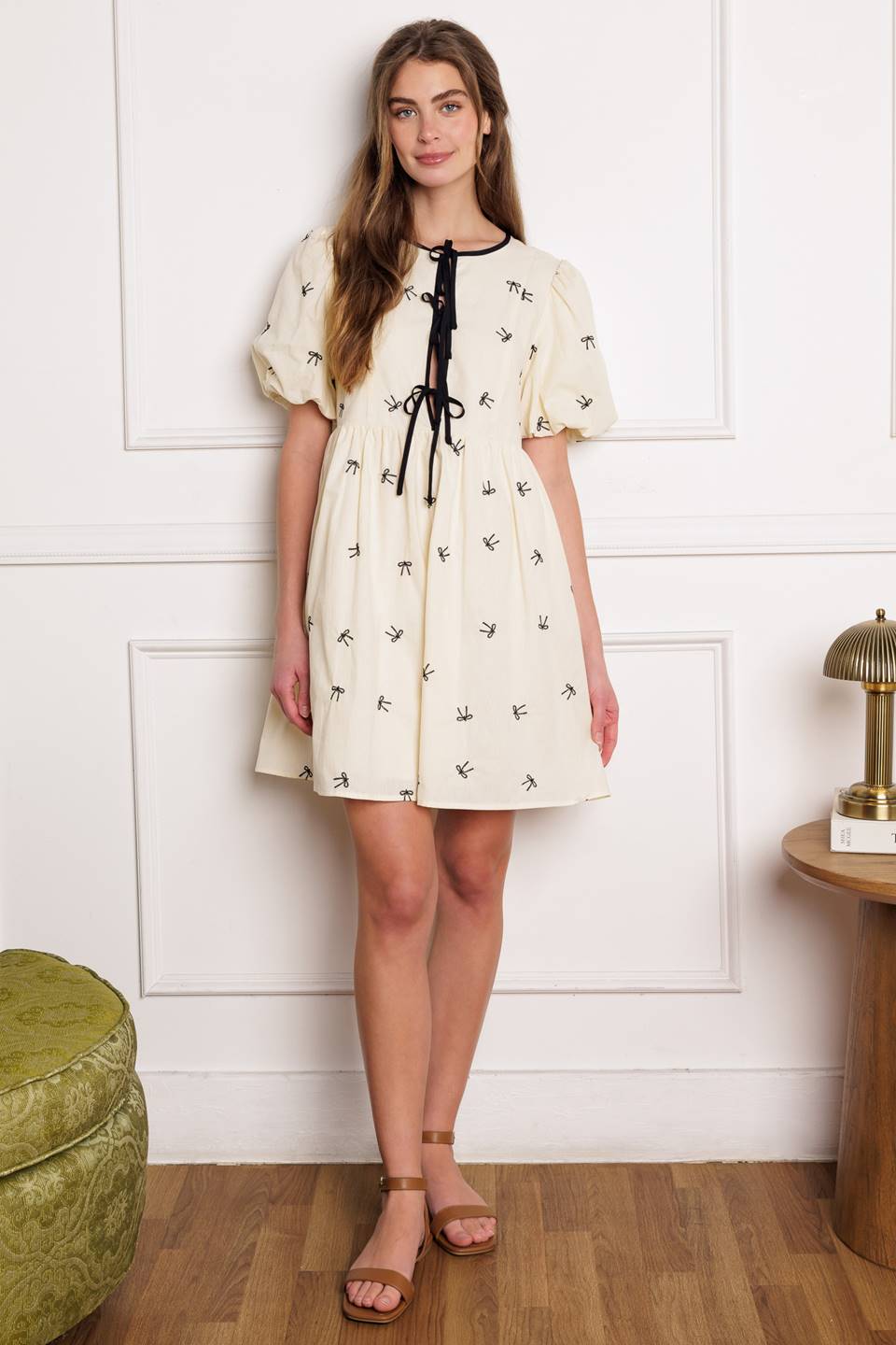 A DAY AT THE VINEYARD WOVEN MINI BADYDOLL DRESS Flying Tomato