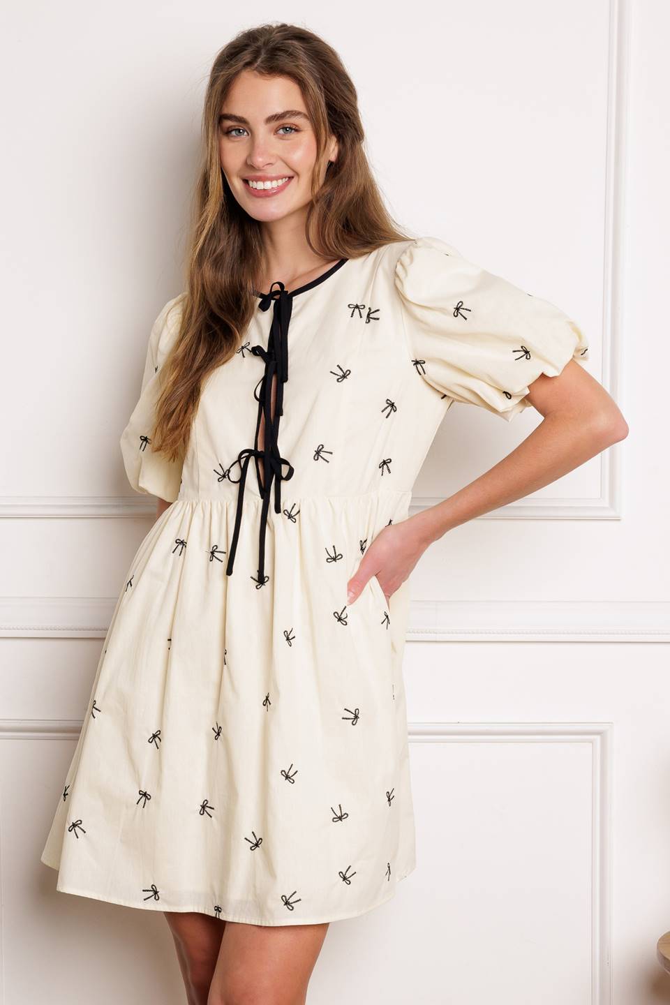 A DAY AT THE VINEYARD WOVEN MINI BADYDOLL DRESS Flying Tomato