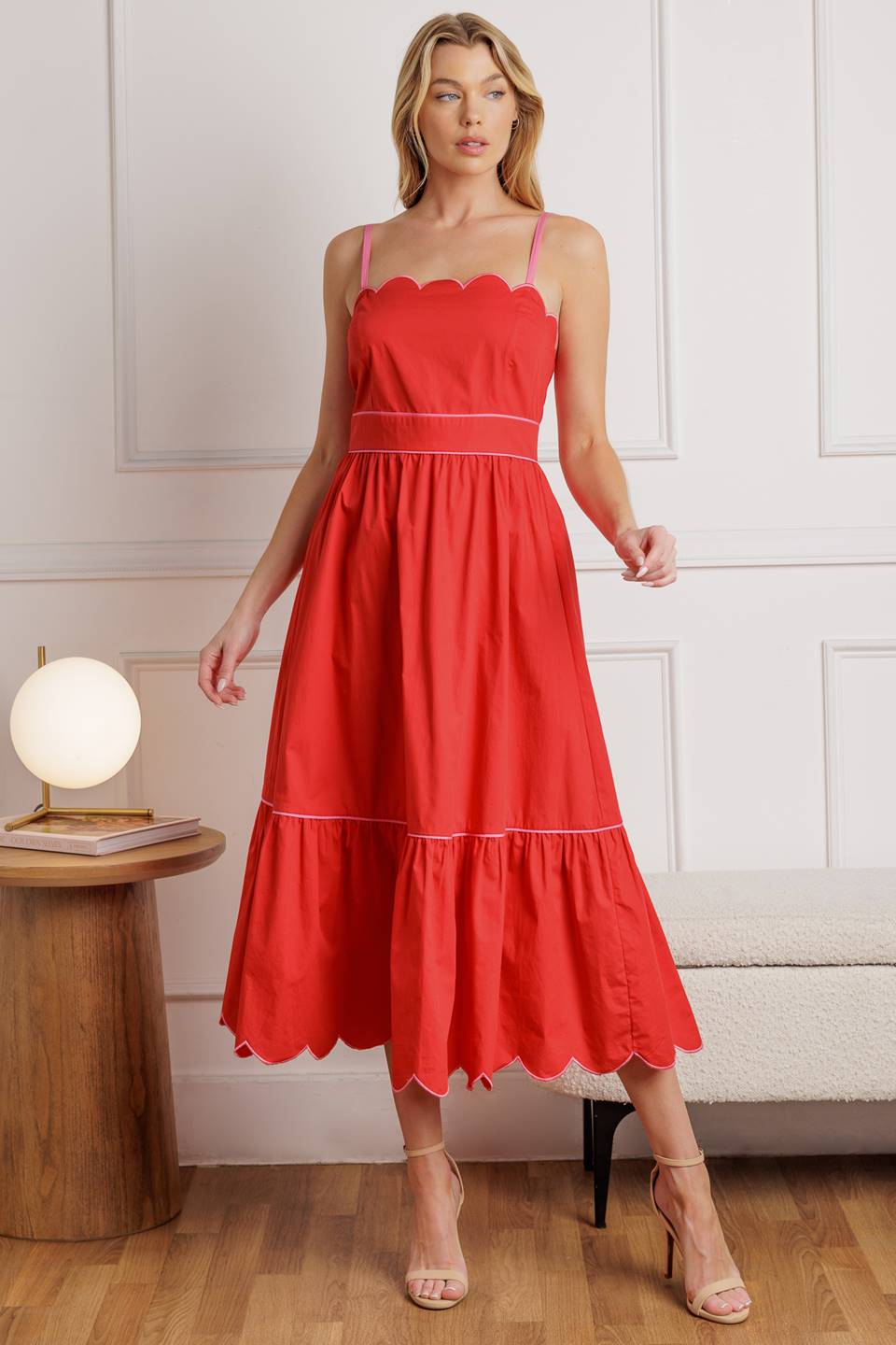RUSTIC DREAM RED WOVEN MIDI DRESS Flying Tomato