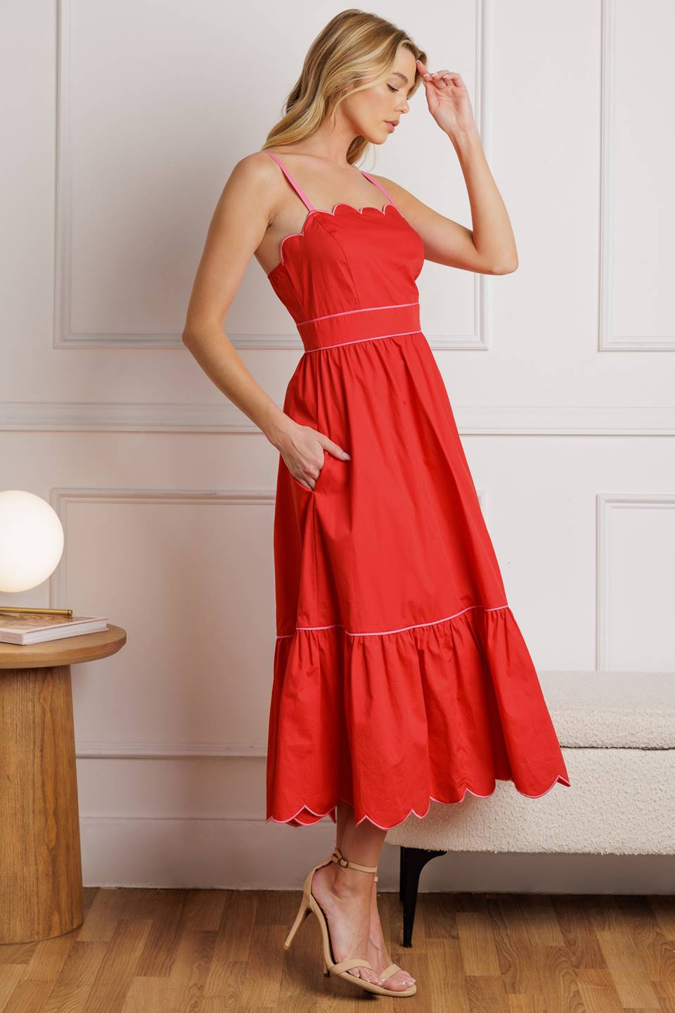 RUSTIC DREAM RED WOVEN MIDI DRESS Flying Tomato