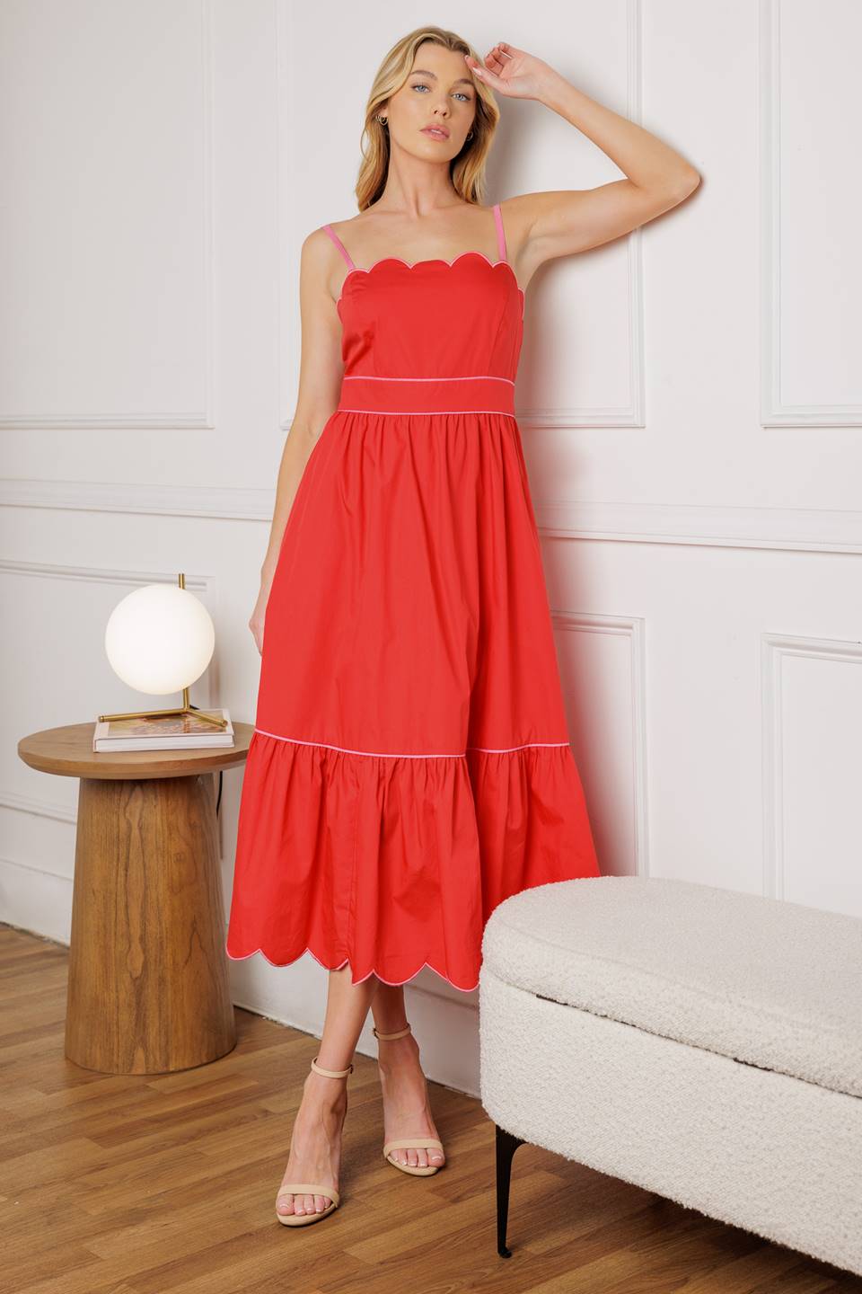RUSTIC DREAM RED WOVEN MIDI DRESS Flying Tomato