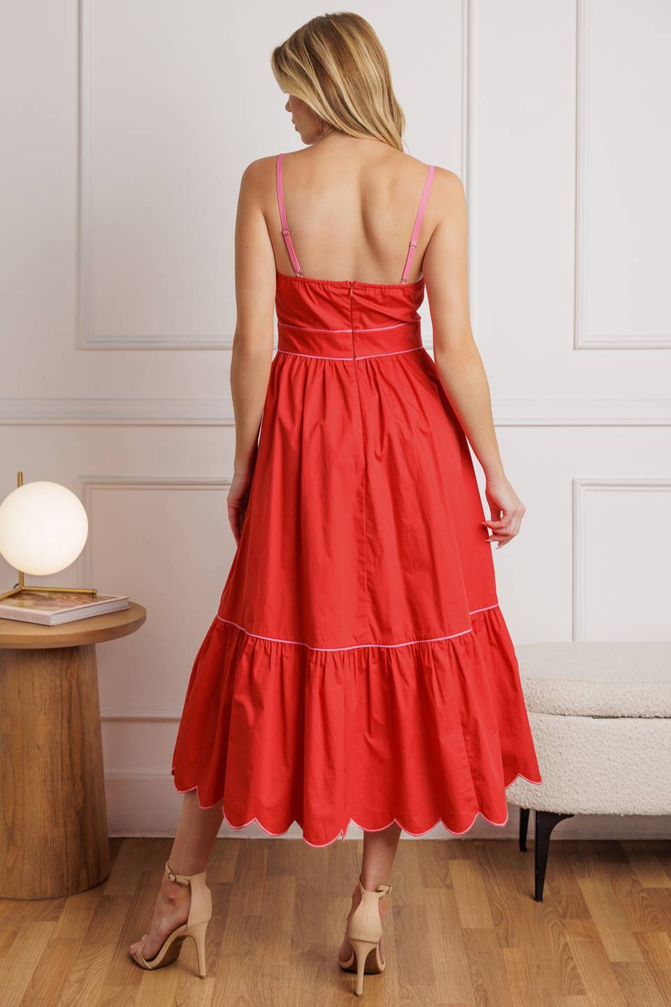 RUSTIC DREAM RED WOVEN MIDI DRESS Flying Tomato
