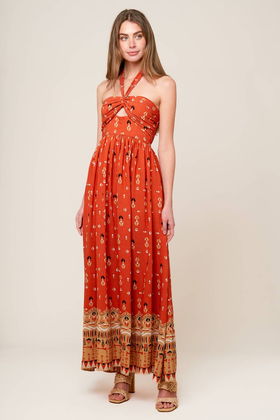 SIDEWALK CAFÉ TERRACOTTA WOVEN MAXI DRESS Flying Tomato