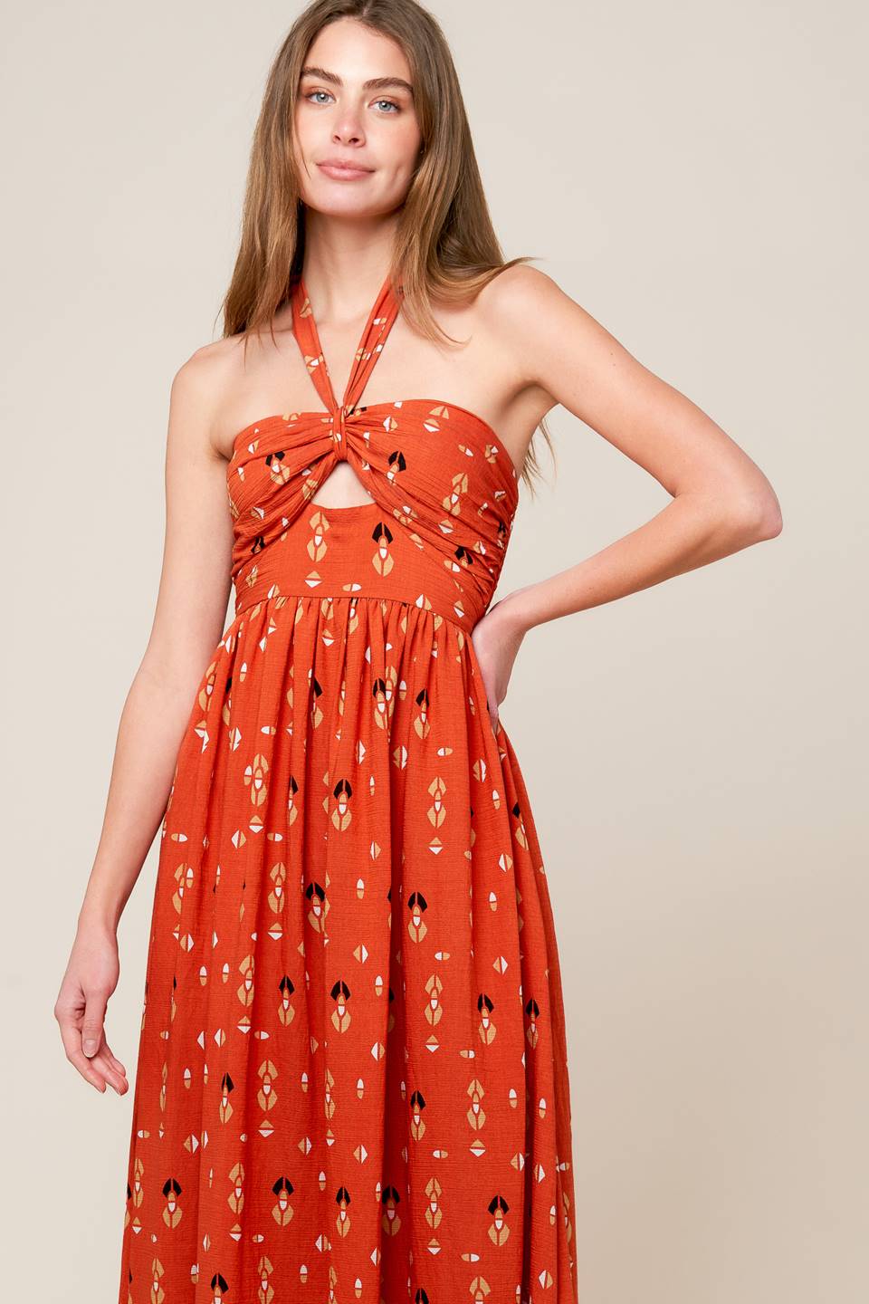SIDEWALK CAFÉ TERRACOTTA WOVEN MAXI DRESS Flying Tomato