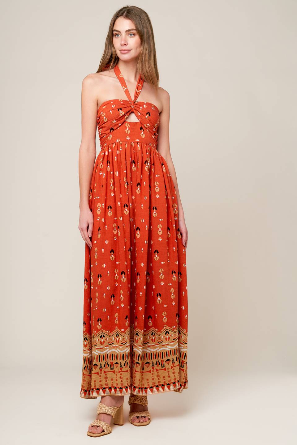 SIDEWALK CAFÉ TERRACOTTA WOVEN MAXI DRESS Flying Tomato