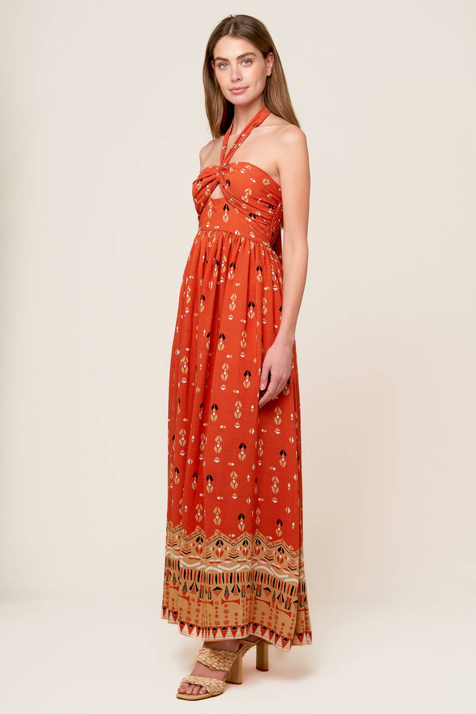 SIDEWALK CAFÉ TERRACOTTA WOVEN MAXI DRESS Flying Tomato