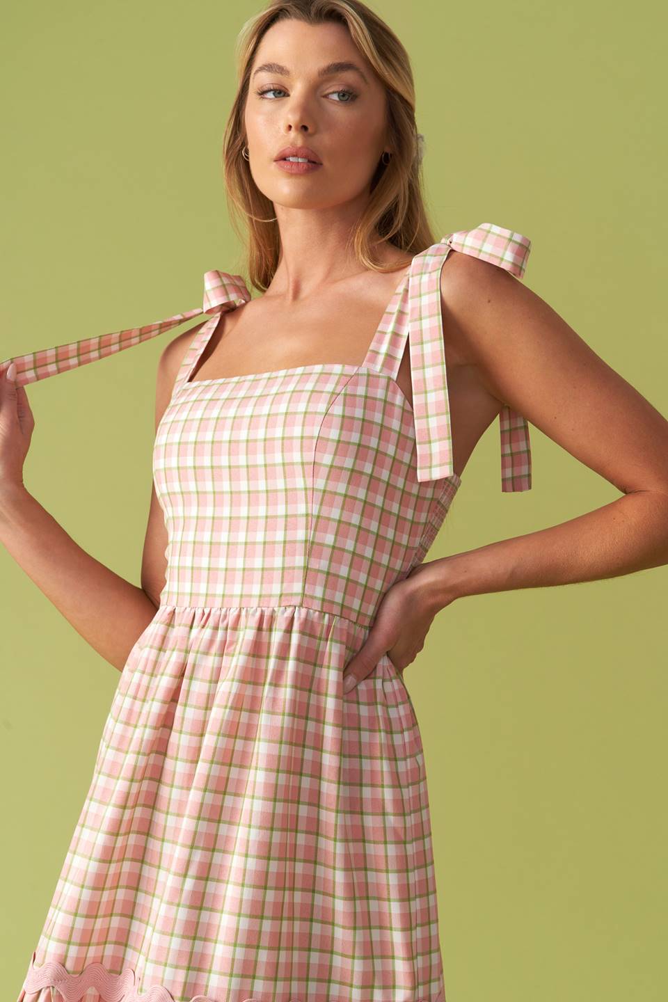 IMAGINE THAT GREEN PINK PLAID MIDI DRESS Flying Tomato