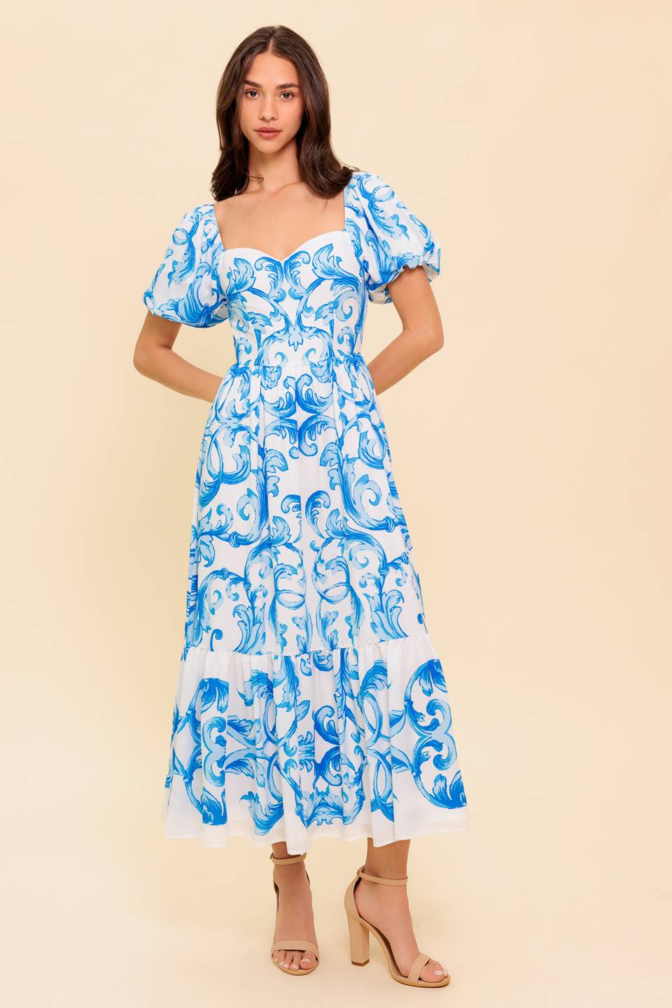 A WORK OF ART BLUE WOVEN MIDI DRESS Flying Tomato