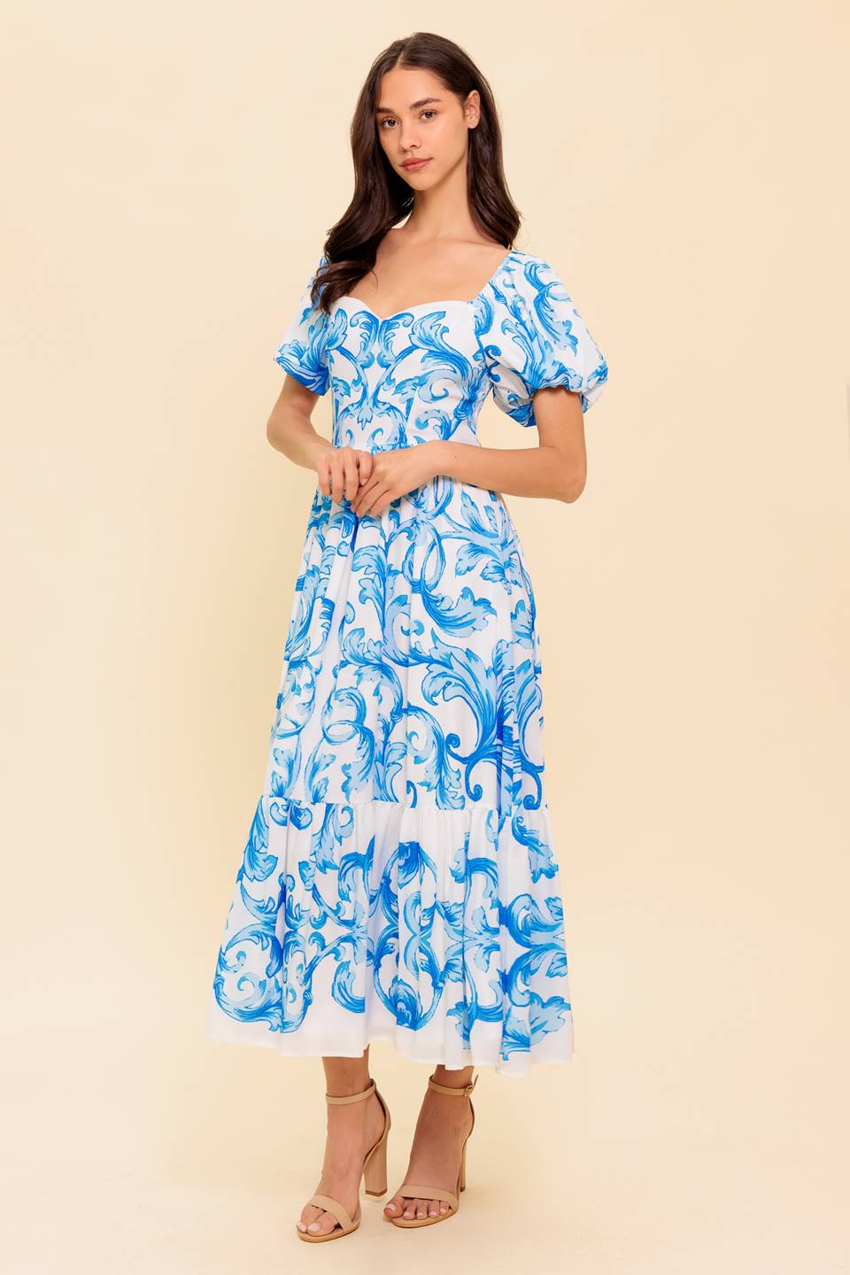 A WORK OF ART BLUE WOVEN MIDI DRESS Flying Tomato