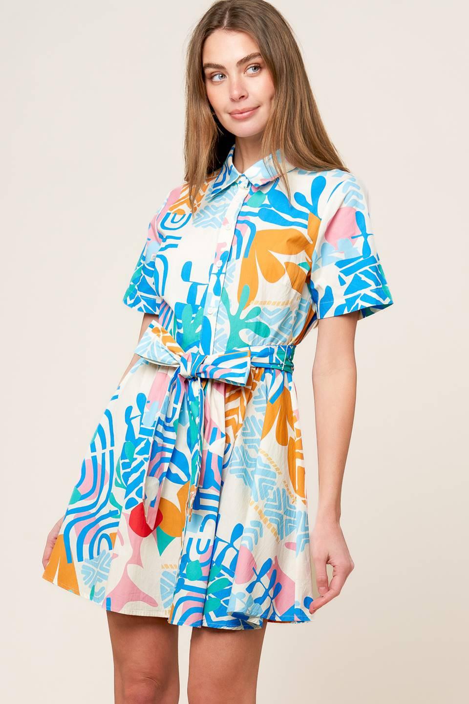 Flying Tomato Garden Social Woven Mini Dress, full view, showcasing its elegant design and quality fabric for a stylish look.