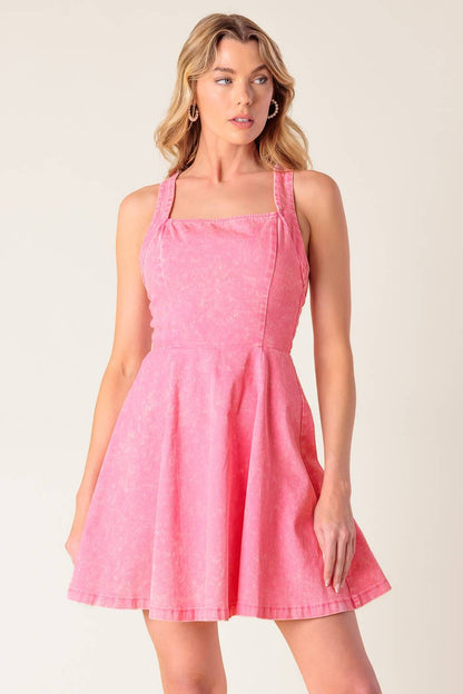 Hibiscus Hideaway Woven Mini Dress with Halter Neckline