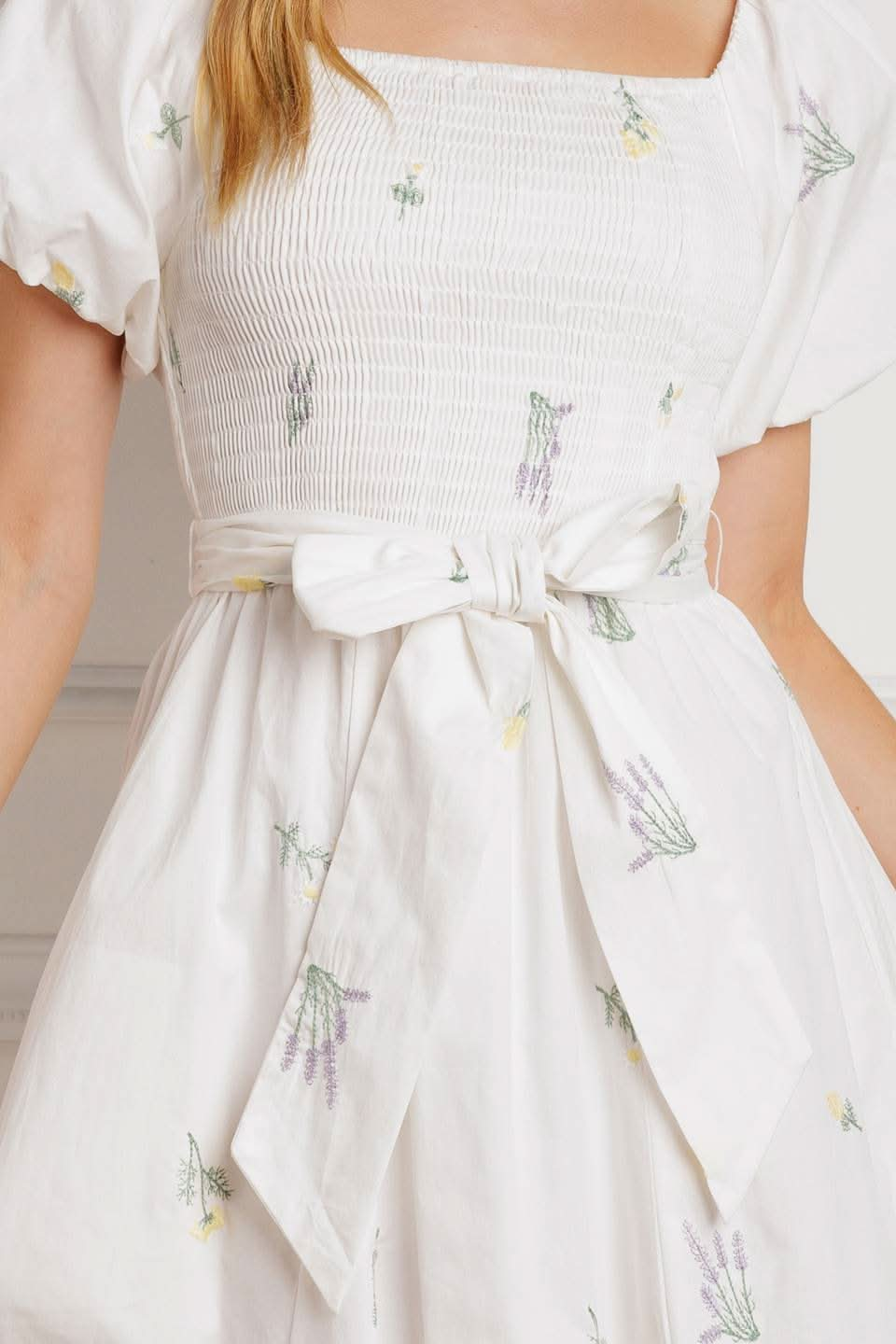 EMBROIDERED SQUARE NECK MIDI DRESS