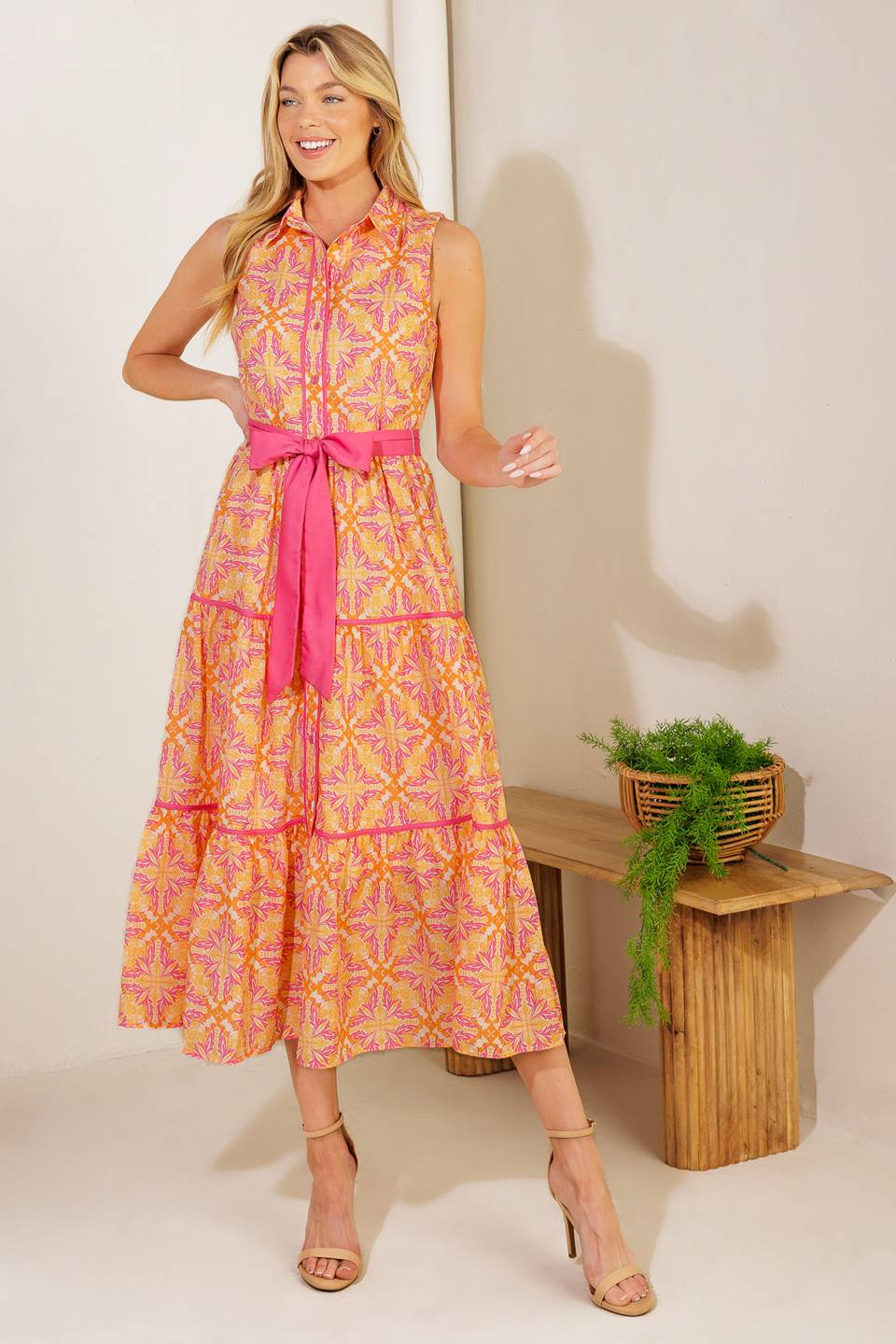 RAINFOREST RADIANCE WOVEN MIDI DRESS Flying Tomato