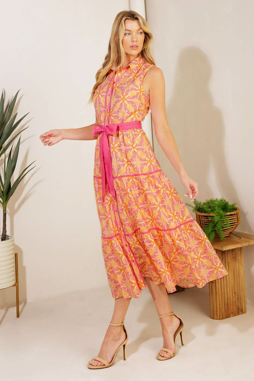 TROPICAL CHARM WOVEN MIDI DRESS