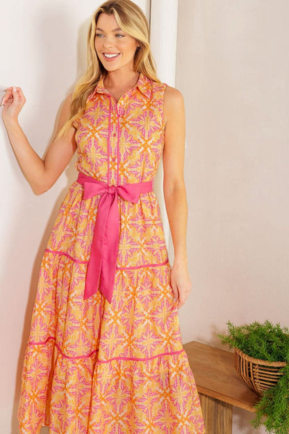 TROPICAL CHARM WOVEN MIDI DRESS