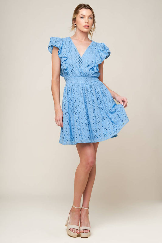 KEEP ME CLOSE POWDER BLUE WOVEN MINI DRESS Flying Tomato