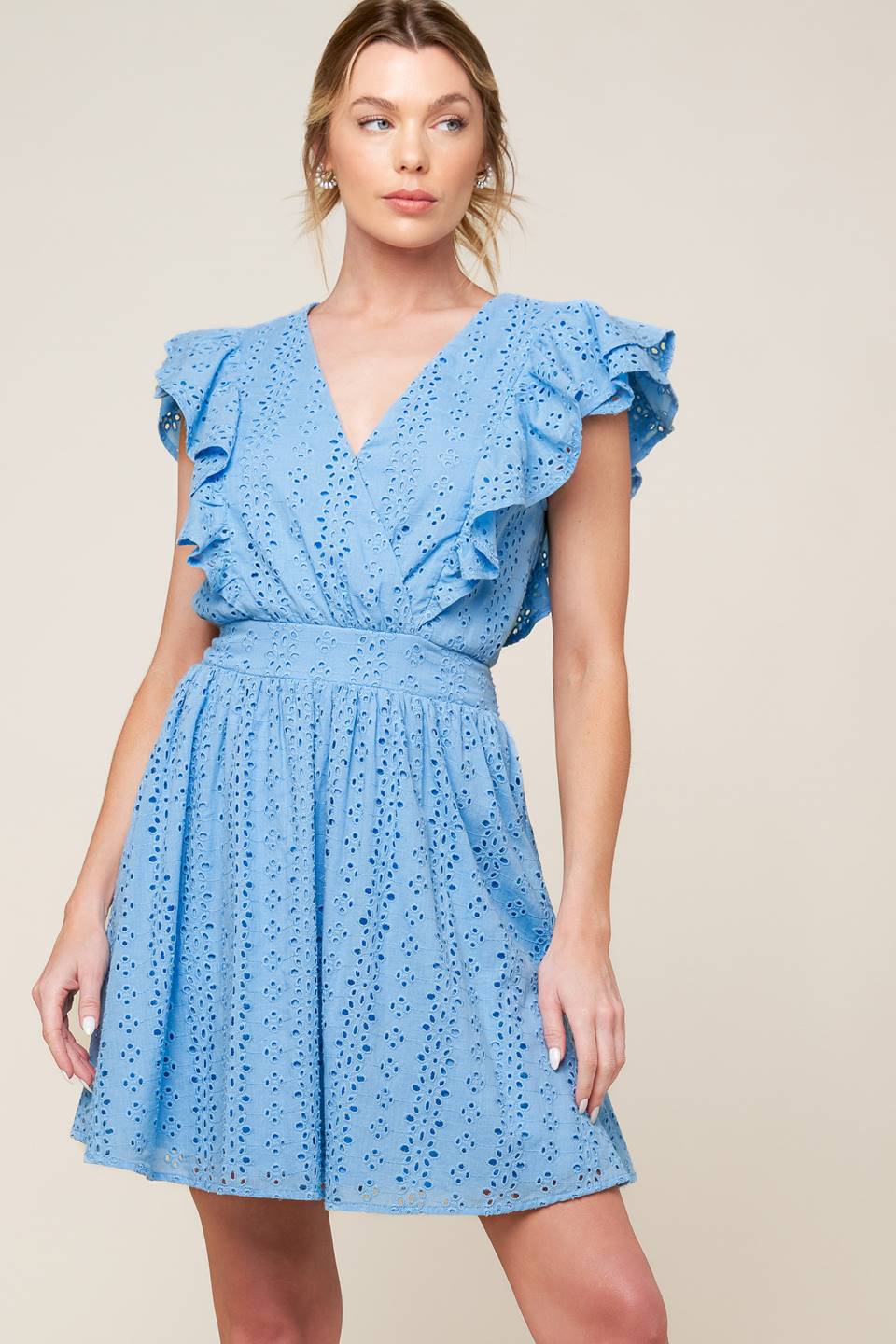 KEEP ME CLOSE POWDER BLUE WOVEN MINI DRESS Flying Tomato