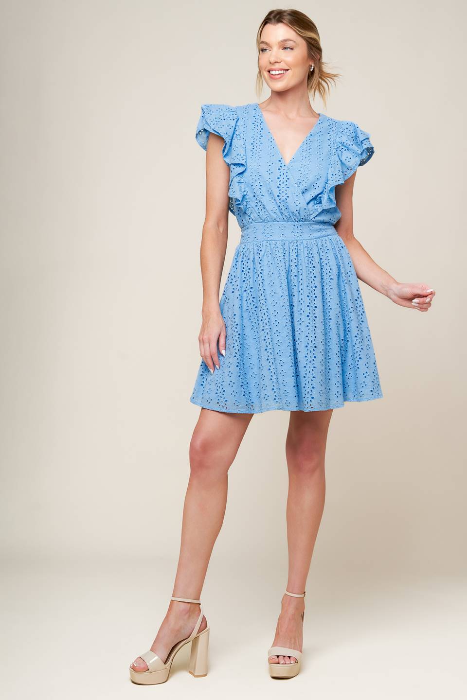 KEEP ME CLOSE POWDER BLUE WOVEN MINI DRESS Flying Tomato
