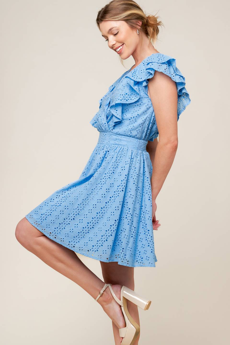 KEEP ME CLOSE POWDER BLUE WOVEN MINI DRESS Flying Tomato