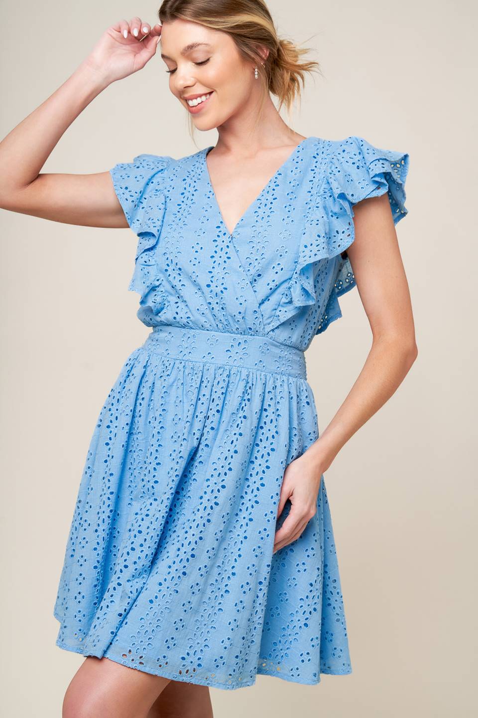 KEEP ME CLOSE POWDER BLUE WOVEN MINI DRESS Flying Tomato