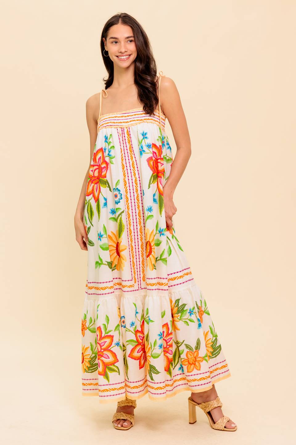 SAID AND DONE IVORY WOVEN MAXI DRESS Flying Tomato