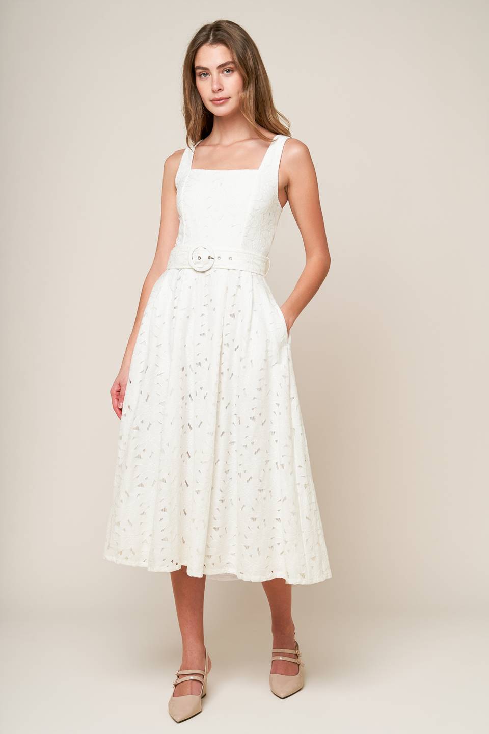 DAFFODILS & DAYDREAMS WOVEN LACE MIDI DRESS Flying Tomato